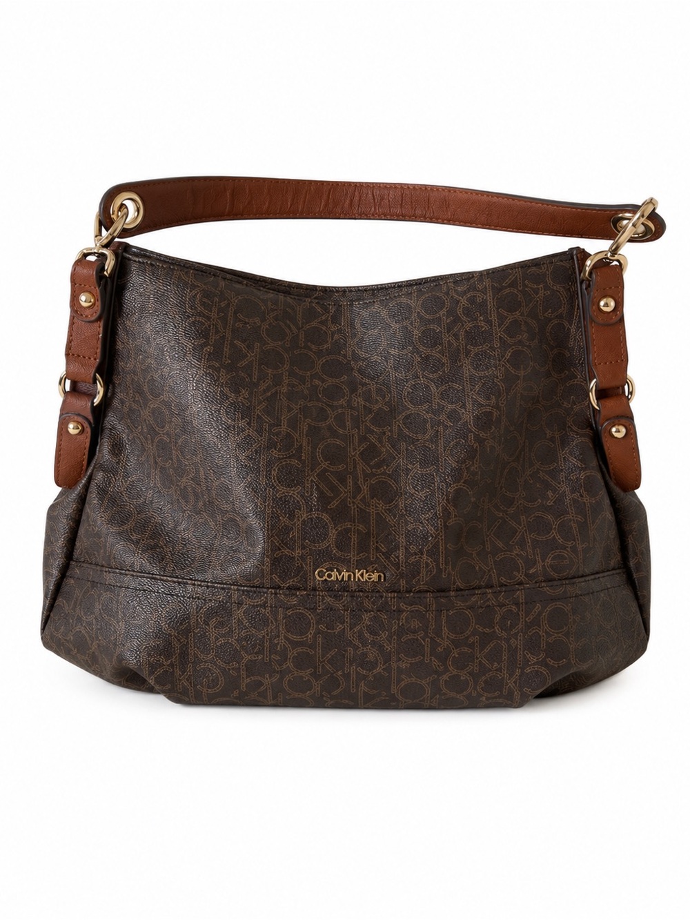 Calvin Klein Dark Brown Monogram Shoulder Hobo Boho Chic